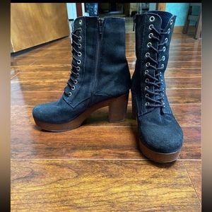 Eric Michael Blue Suede Heeled Lace Up Boots